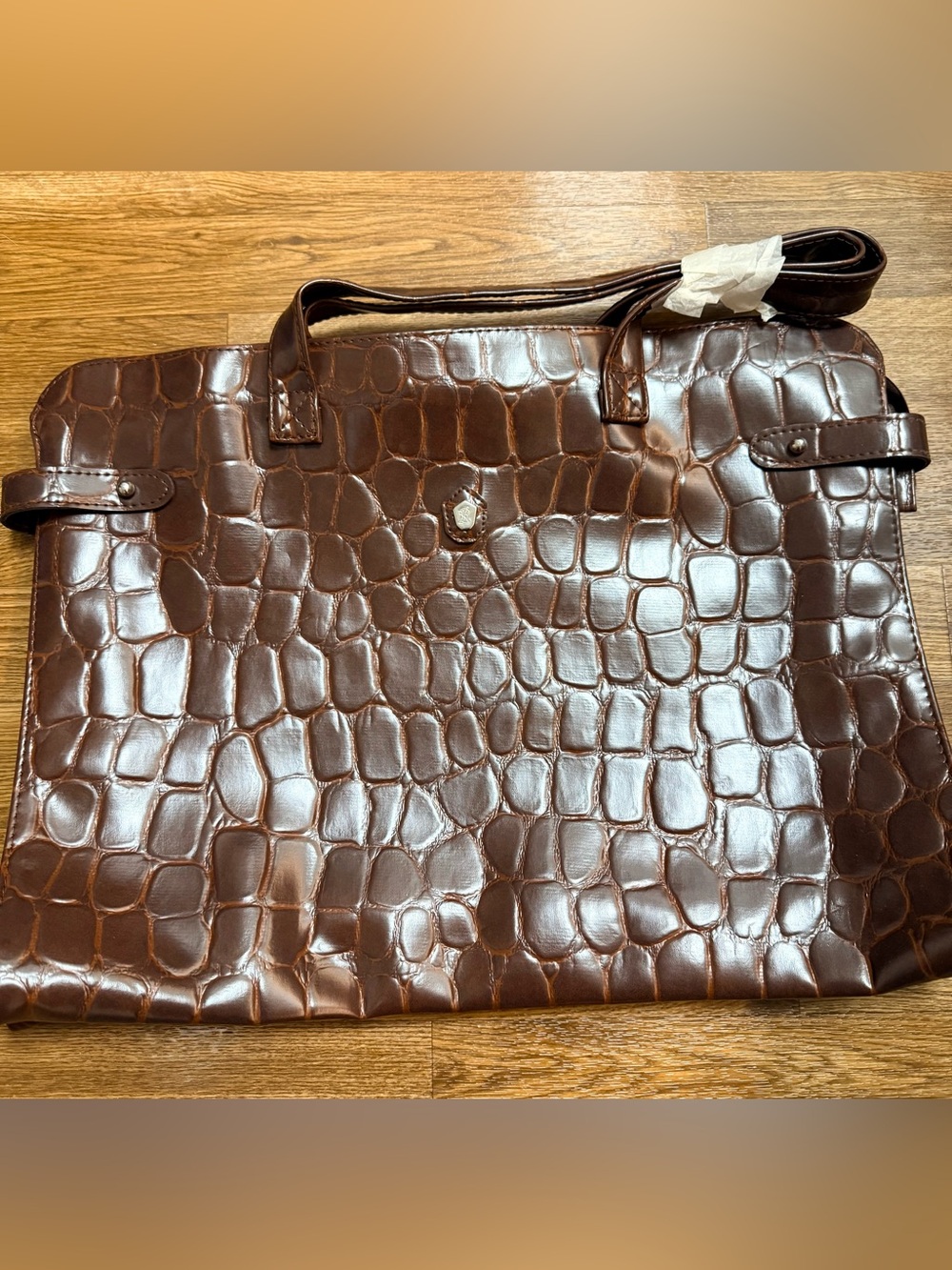 Vintage Ralph Lauren NWT safari faux crocodile embossed brown large tote bag